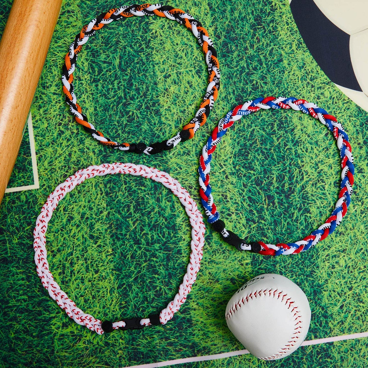 Junkin 3 Pcs Baseball Necklaces Three Braided Rope Titanium Necklace for Team Gifts Boys Men Player Softball Fans Sports (Retro