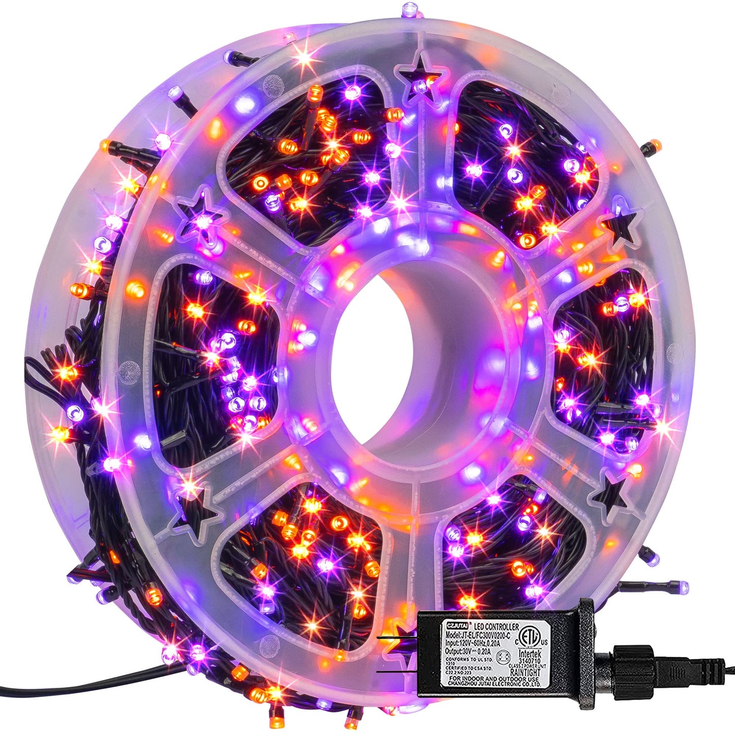 FUNPENY 500 LED Halloween Christmas Lights, Waterproof, 8 Modes, Purple & Orange, Model HB-500CO