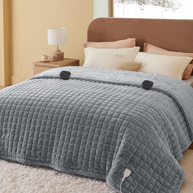 Bedsure Electric Blanket Queen Size - Dual Control Heated Weighted Blanket Queen with 10 Heat Settings, Fast Heating with 10 Time Settings (84x90 inches, Formal Gray)