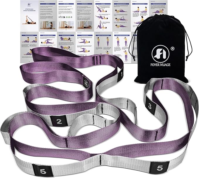 Foyer Nuage Stretch Bands for Exercise, Non Elastic Yoga Stretching Strap with Loops, 3.8cm x 2.45m, Stretching Bands for ...