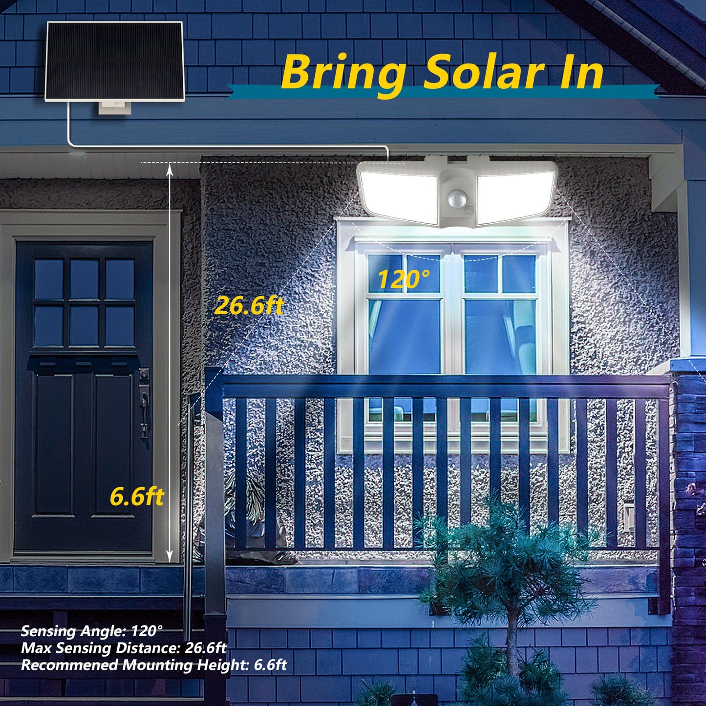 Cozeet Solar Motion Sensor Floodlight 6500K, 180 LED, Waterproof, IP65, White, 1-PCS, Model COZEET-LB-WHITE-1PCS