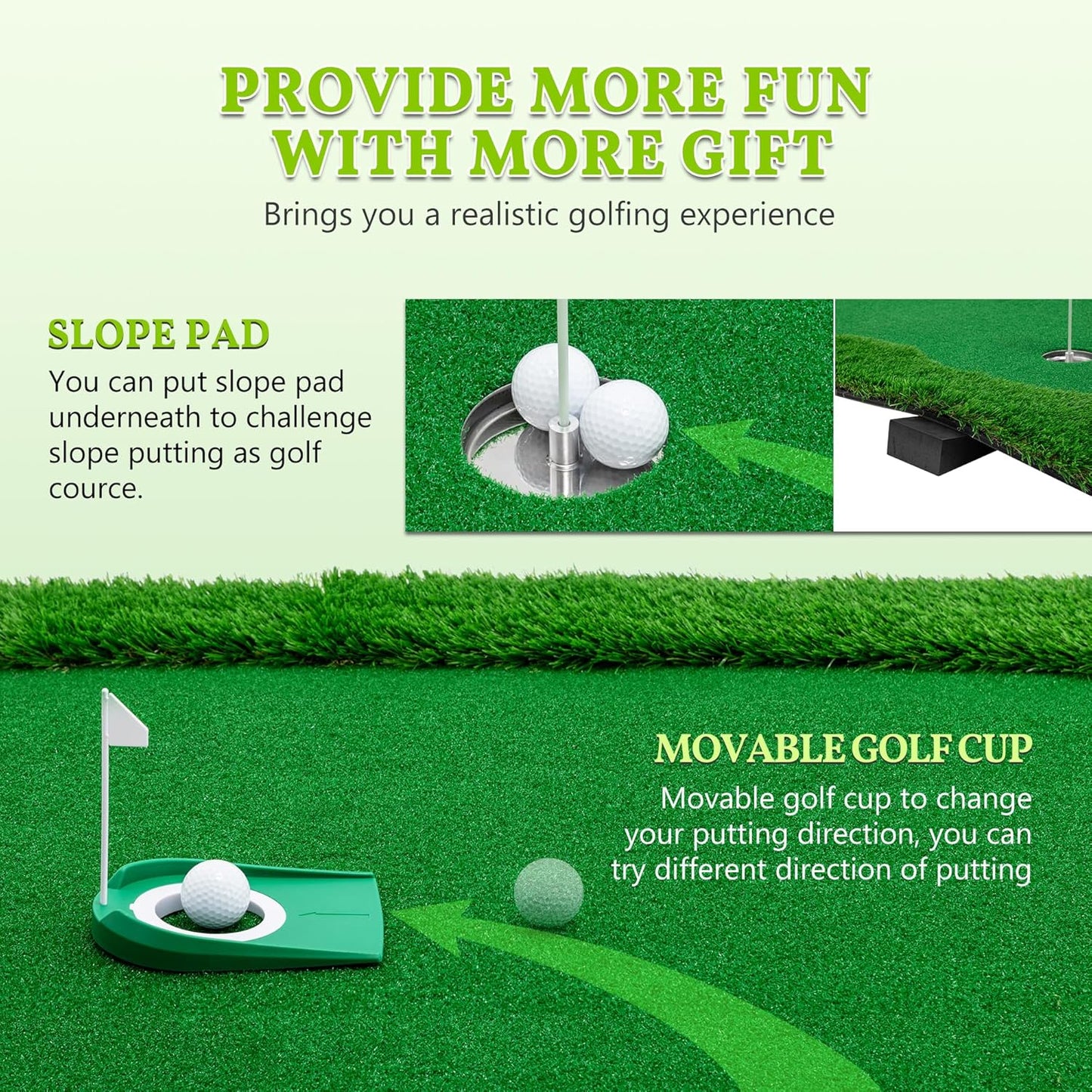 Golf Putting Green Mat Professional Practice Mat with Putter,Movable Golf Cup, Slope Pad Professional Practice Mat for Outdoor/Indoor Training