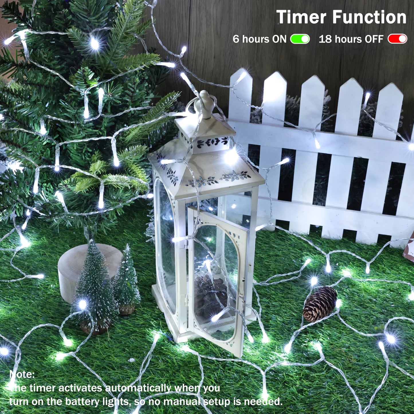 Lomotech Battery Operated Christmas Lights - 4 Pack Total 66Ft 200Leds String Lights 8 Modes Waterproof With Timer For Home  Garden  Party  Holiday  Tree Decoration (Clear Wire  Warm White)