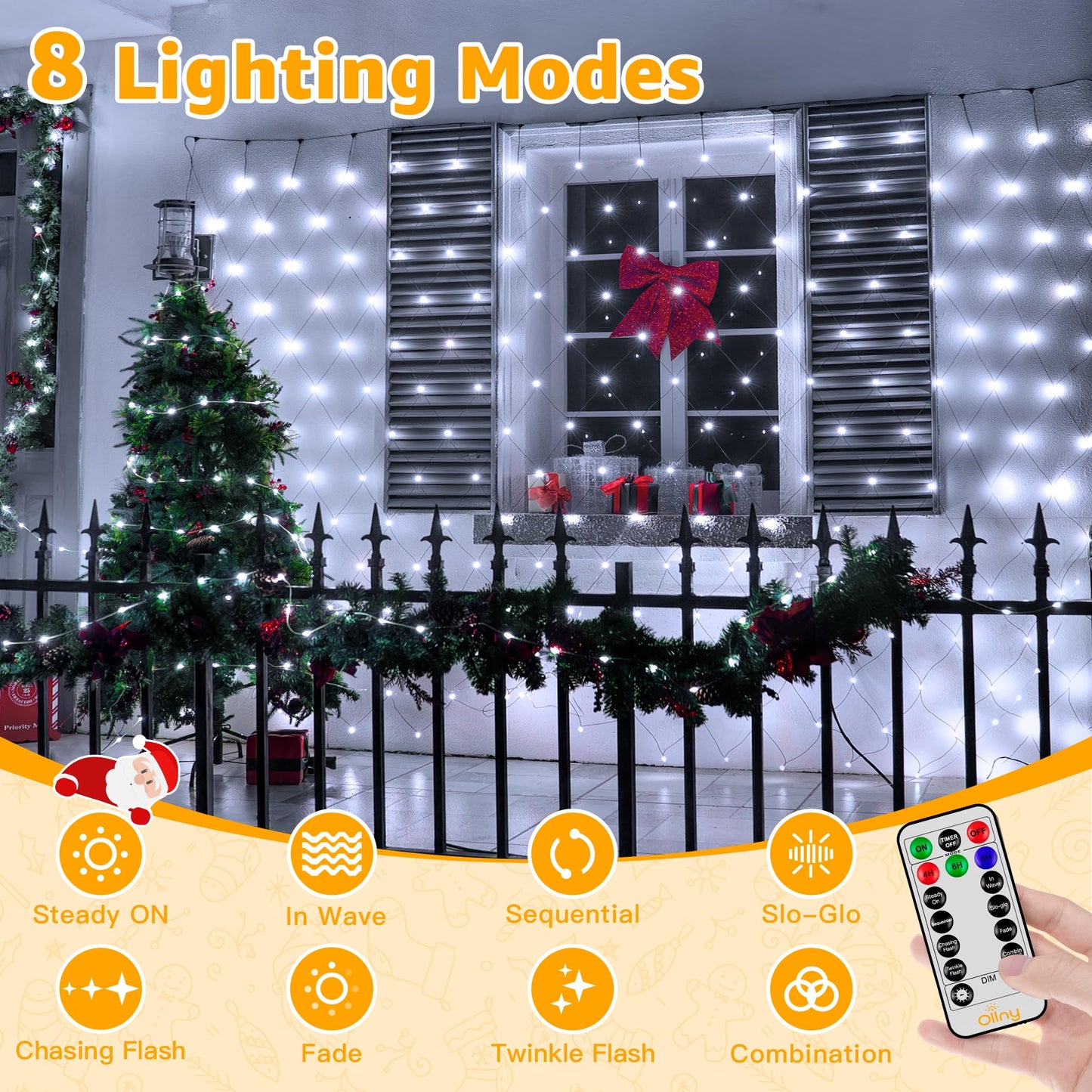 Ollny Net Lights Outdoor Mesh Light  210Led 10X7Ft Green Wire Christmas Net Lights  Ip67 Waterproof  8 Modes Plug In Bush Light For Tree Shrubs Outside Patio Decorations  Cool White