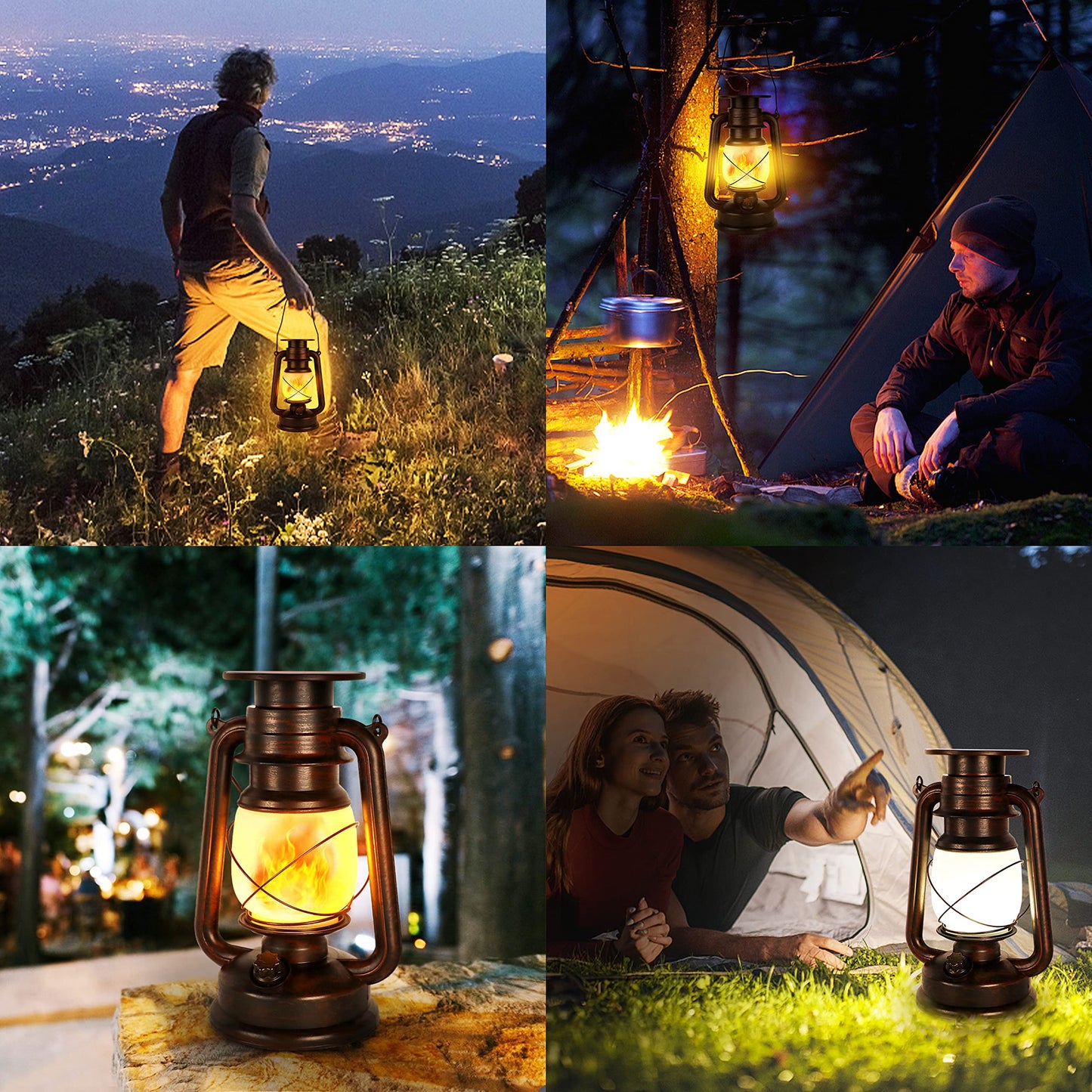 Solar Lantern Outdoor Hanging Solar Lights Dancing Flame Led Waterproof Camping Lamps  Auto On/Off  Landscape Decor For Table Patio Garden Yard Pathway Porch (Pack Of 2)