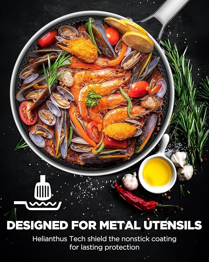 Pots and Pans Set Hybrid Stainless Steel, 17PC Nonstick Tri-Ply Cookware Set w/Frying Au Gratin pan, Dishwasher & Oven Safe, PFOA-Free, Metal Utensil Safe, Suitable for All Cooktops