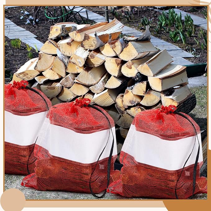 60 Pcs Onion Bags Reusable Mesh Produce Storage with Drawstring Firewood Bags Onion Potato Storage Sacks for Garden Vegetable Fruit Produce Packaging Supplies (24 x 28 Inch)