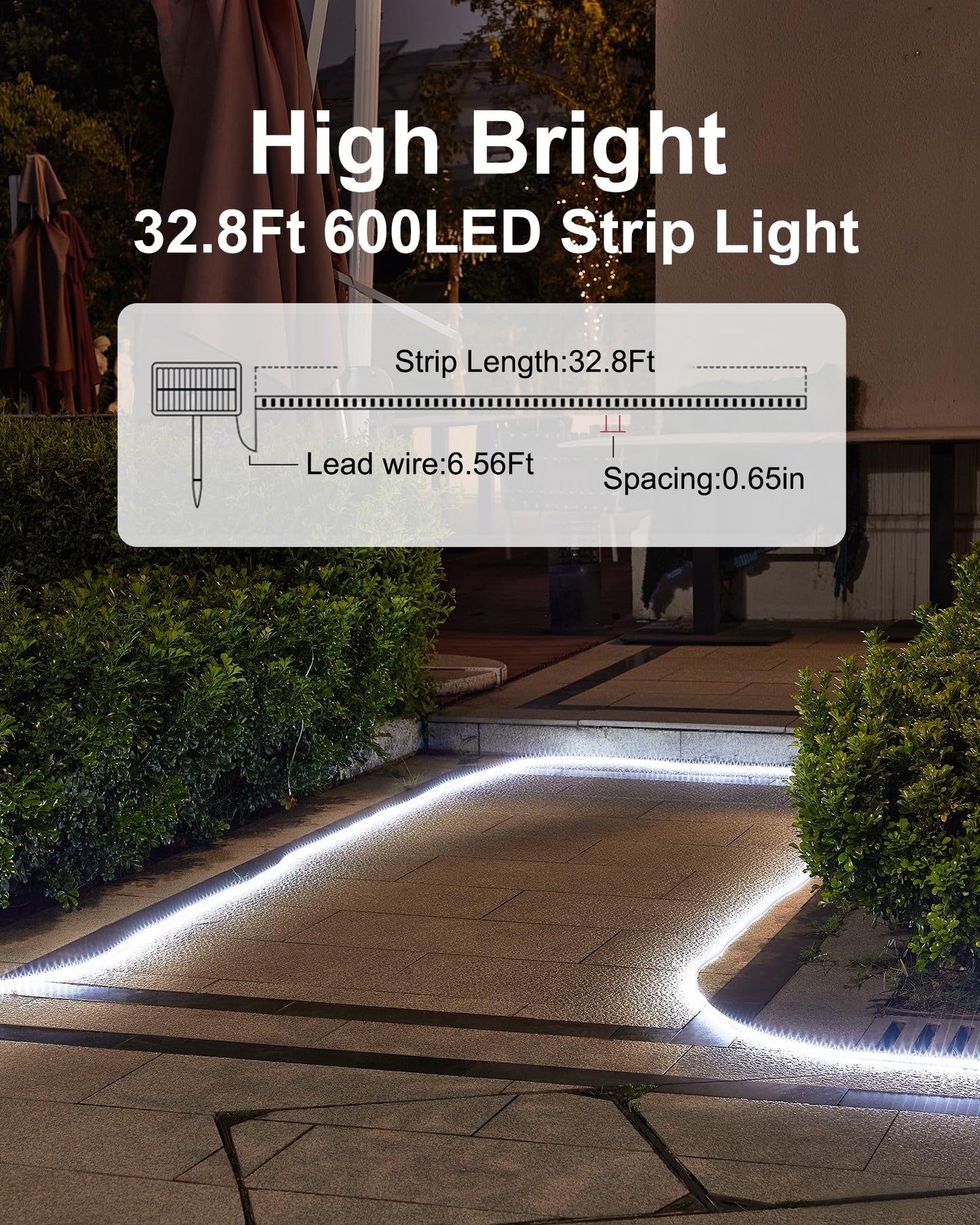 Luhlee Solar Led Strip Lights  Upgrade Outdoor Rope Lights 8 Lighting Modes Ip65 Waterproof String Lights For Patio Yard Deck Porch Balcony Garden (White  32.8 Ft)