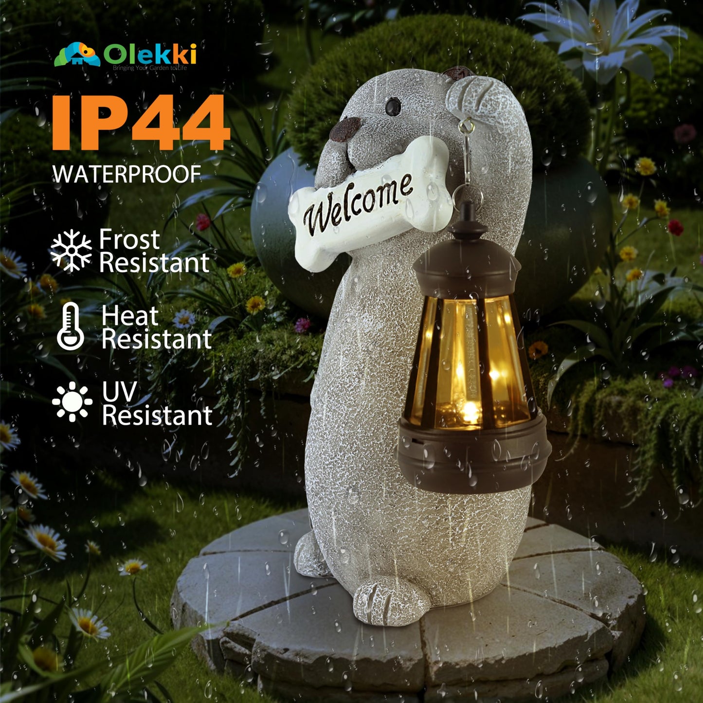 Olekki Solar Dog Garden Statue with Lantern Light ·9.2in Outdoor Decor for Yard and Patio