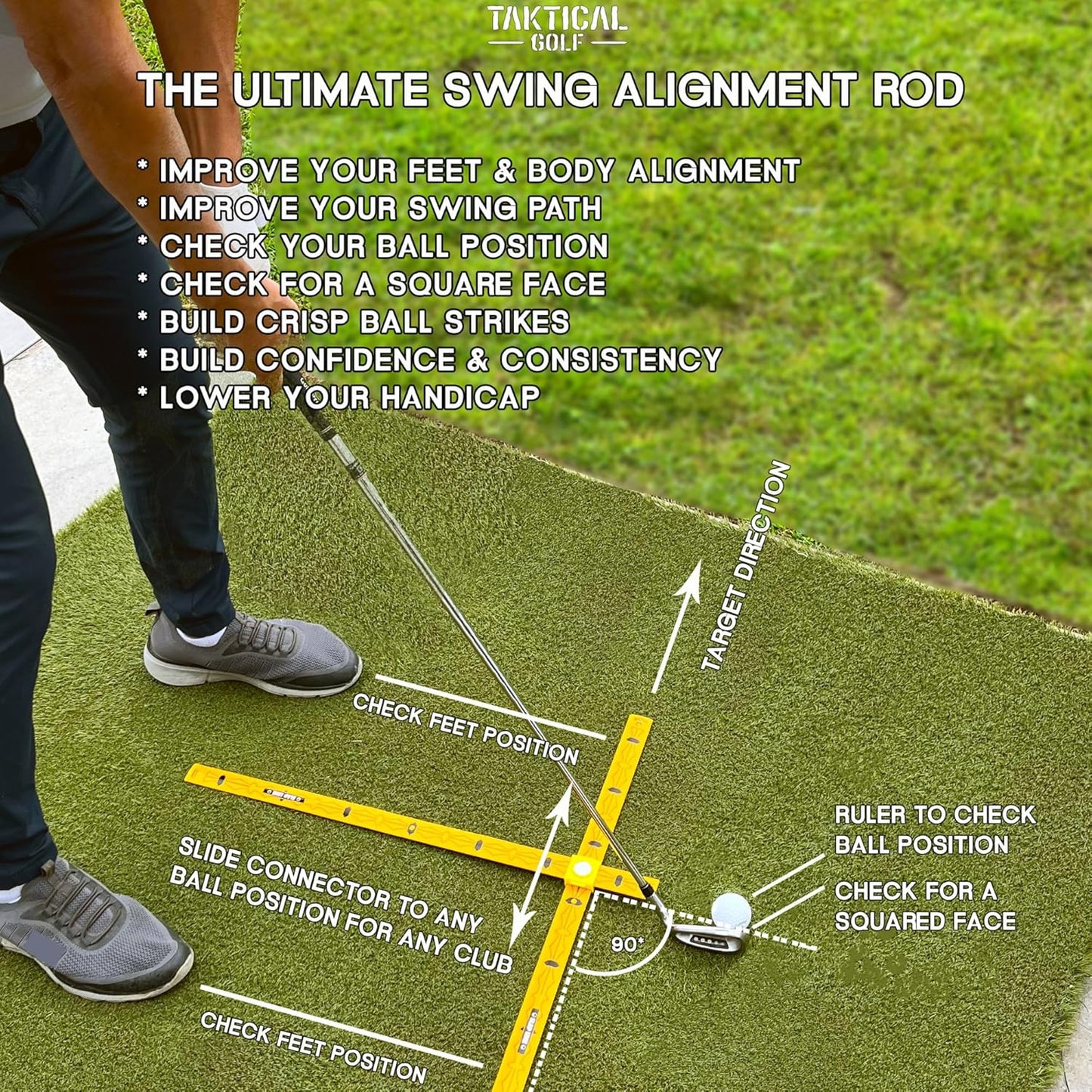 Compact Golf Alignment Sticks & Swing Aid | Pocket-Sized, Modular Ruler System for Fixing Slice, Takeaway, Stance, Putting & Posture | Indoor/Outdoor Golf Trainer