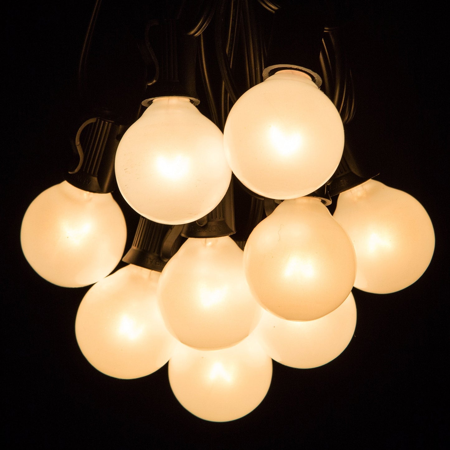 Hometown Evolution 100 Foot Outdoor Globe String Lights, Set of 100 G40 White Pearl Bulbs, Black Cord