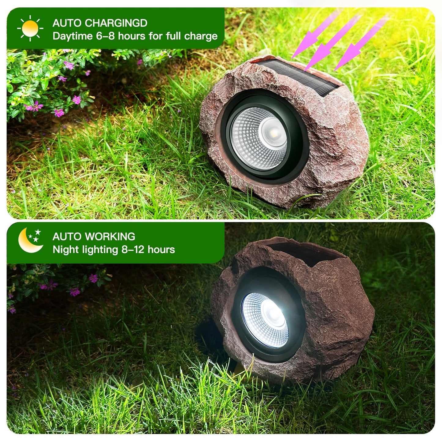 Timeflies Solar Rock Lights - Super Bright Ip65 Waterproof Outdoor Spot Lights, 1 Pack, Resin, Auto On/Off For Gardens & Patios