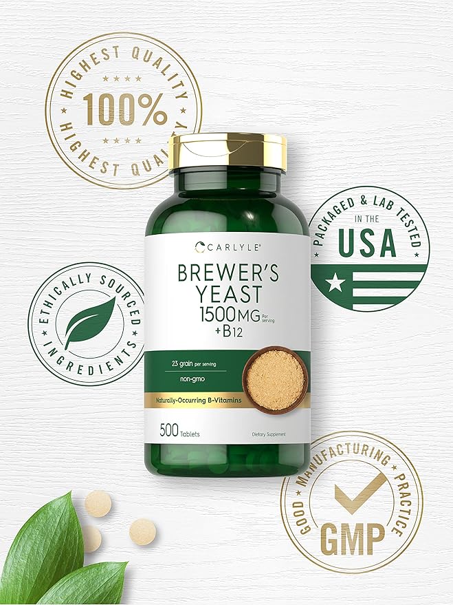 Carlyle Brewers Yeast Tablets with Vitamin B12 | 500 Count | 1500mg | Non-GMO