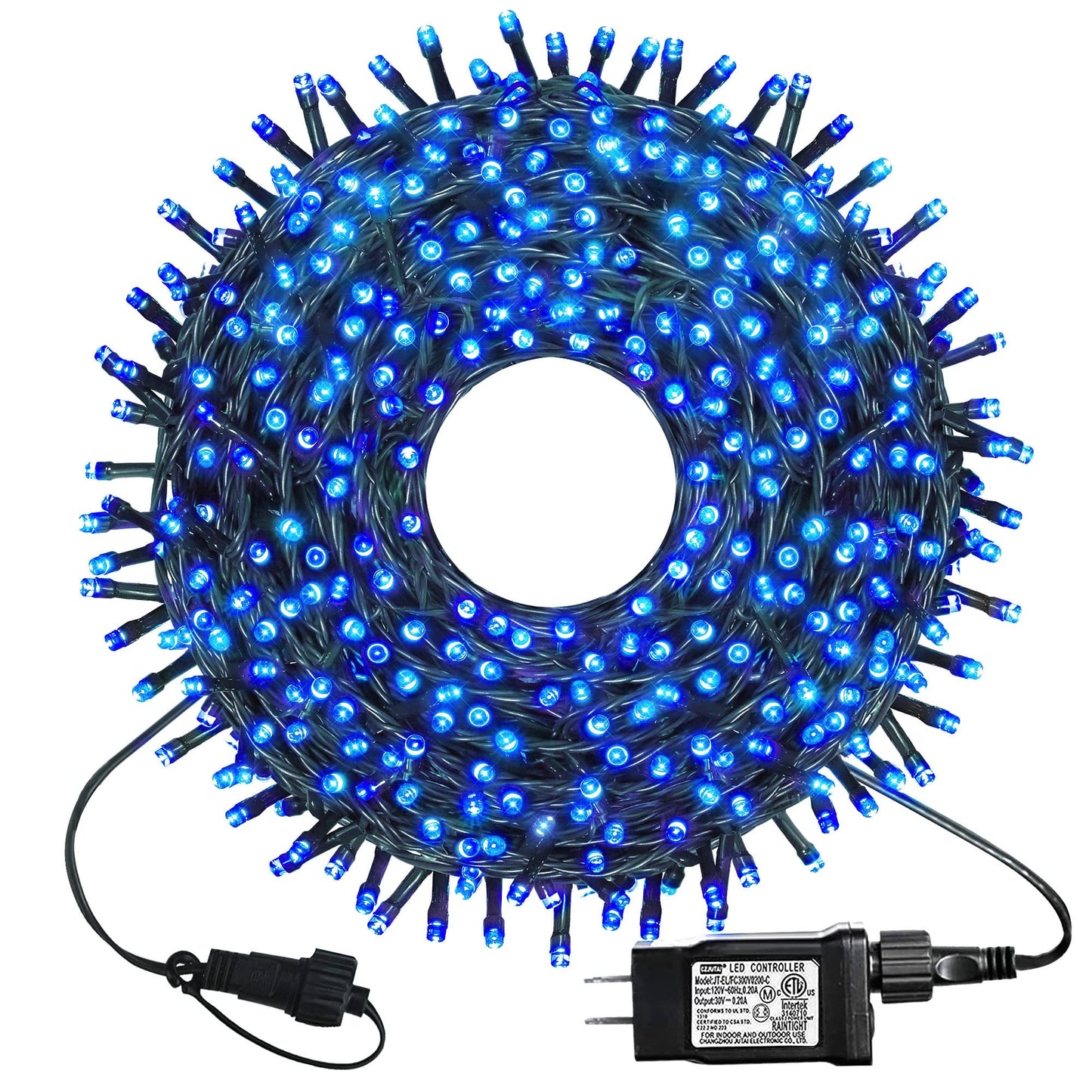 kemooie 300 LED Outdoor Christmas Lights, 99FT, 8 Twinkle Modes, Green Wire, Blue Fairy String Lights for Indoor/Outdoor Decorations