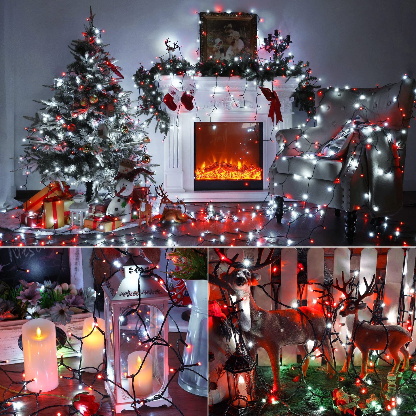 Brizled Christmas String Lights, 240 LED, 78.74ft, Red & White, 8 Modes, Connectable, Indoor/Outdoor Decor