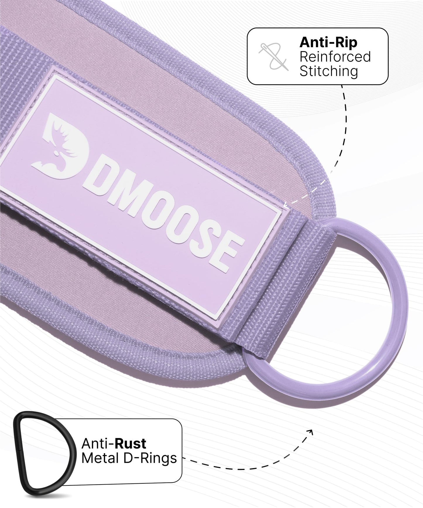 DMoose Fitness Ankle Straps for Cable Machines - One Size Fit Premium Padding, Glute Kickback Ankle Strap for Women & Men, Cable Attachments for Gym & Booty Workouts (Lilac Purple - Pair)