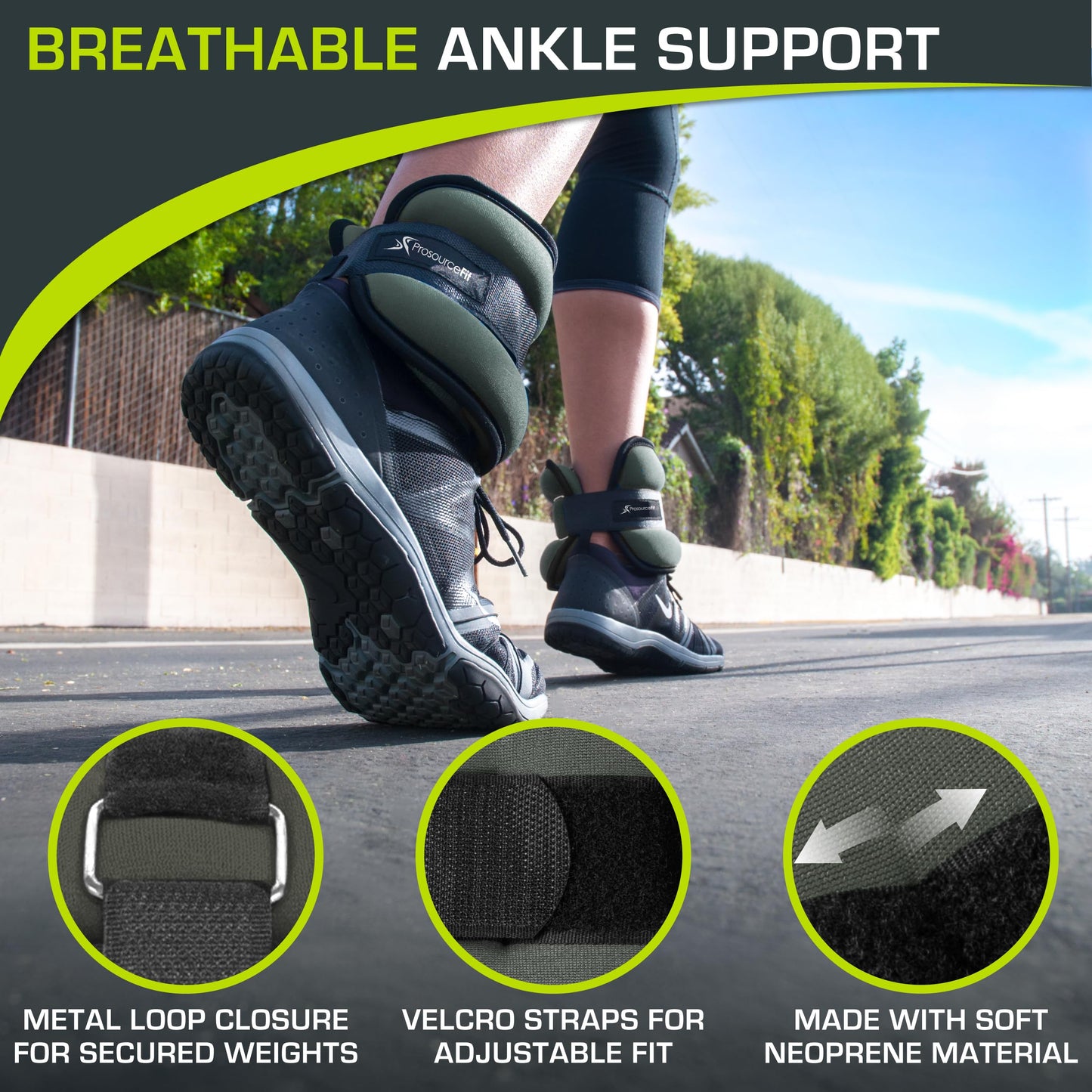 ProsourceFit Ankle / Wrist and Arm / Leg Weights Set of 2, Adjustable Strap for Men and Women, Grey 2 LB