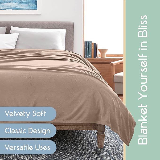 Vellux Full/Queen Size Microfleece Blanket | Fleece Bed Blanket | All-Season Comfort | Supersoft Lightweight | Plush Throw Blanket for Bed Couch or Sofa | Pet-Friendly | Nutmeg