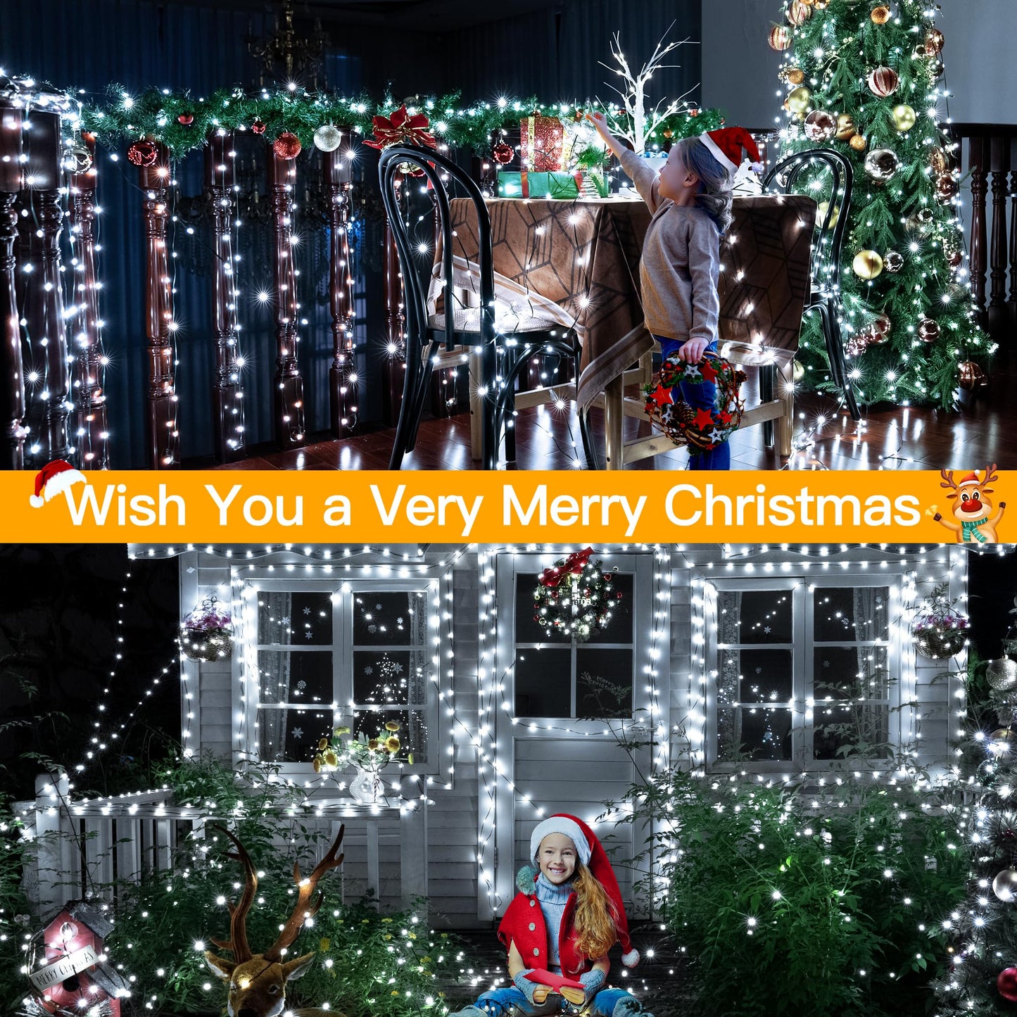 Ollny 1000 Led Christmas Lights, 330 Ft, Ip67 Waterproof, Remote, 8 Modes, Cool White Indoor/Outdoor Decorations, Model Hg-29V1017C
