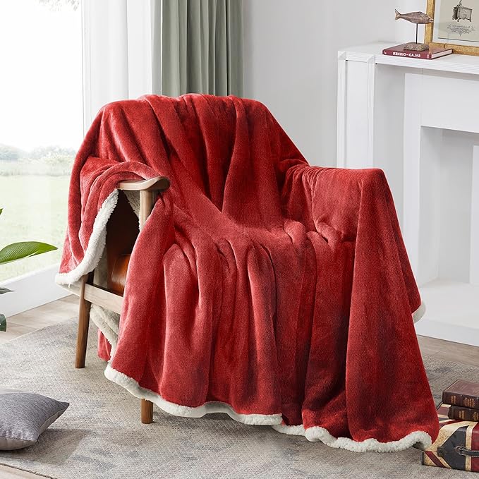 BEAUTEX Sherpa Fleece Throw Blanket Twin Size for Couch - Thick and Warm Blanket for Winter, Fluffy Flannel Plush Twin Blanket, Fuzzy Wine Cuddle Blankets for Couch Bed Sofa (60" x 80", Wine)