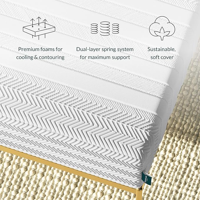 Leesa Legend Hybrid 12" Mattress, King Size Luxury Dual Hybrid/CertiPUR-US Certified/with Organic Cotton Mattress Cover / 100-Night Trial,White