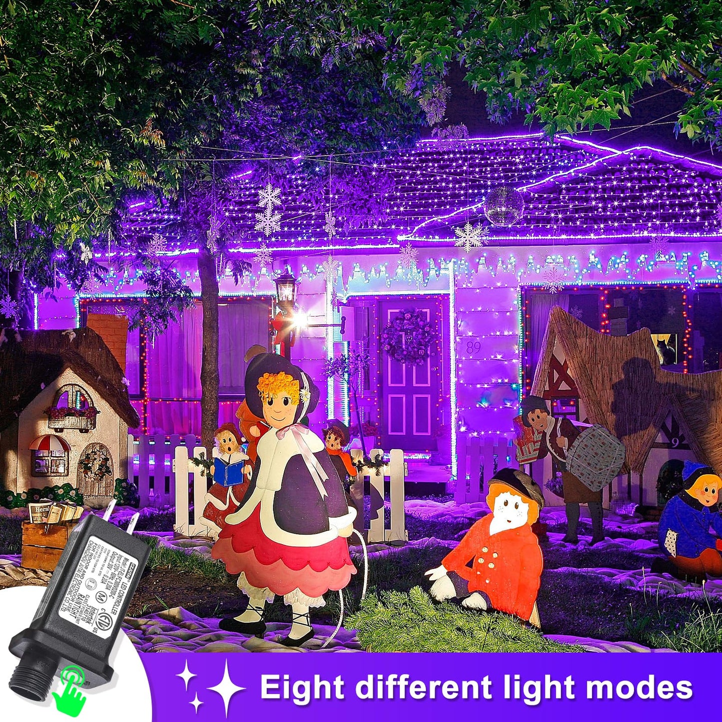 Einiiya 600 Led Purple Christmas Lights Indoor Outdoor  197Ft Christmas String Lights Waterproof 8 Modes Plug In Purple String Lights For Christmas Tree Bedroom Party Home Thanksgiving Decorations