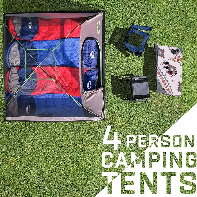Happy Travel Camping Tent, 4 Person Dome Tents for Camping with Rainfly, Waterproof Clip Easy Setup Portable Family Tent with Mesh Windows, 20% More Headroom Backpacking Tents for Camping & Hiking