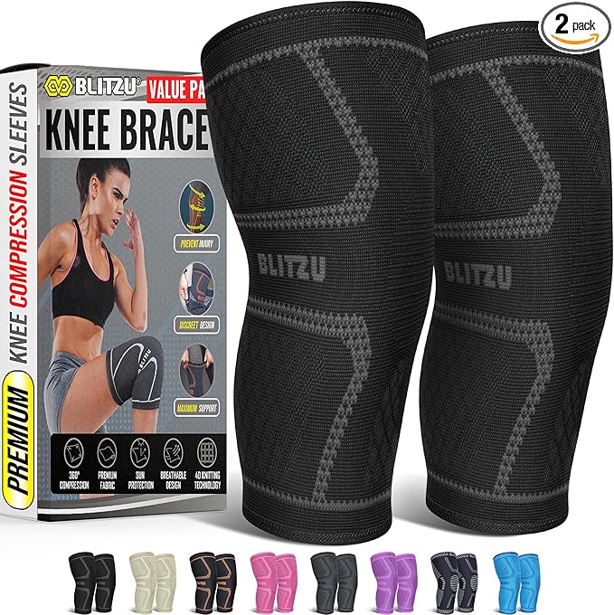 Knee Brace for Meniscus Tear 2 Pack, Knee Compression Sleeve for Men and Women, Knee Support for Arthritis, Swelling, Infl...