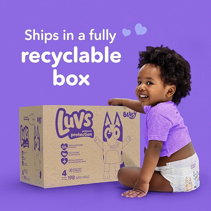 Luvs Size 8 Baby Diapers, Platinum Protection Bluey Diapers for Day & Night,Size 8, 108 Count