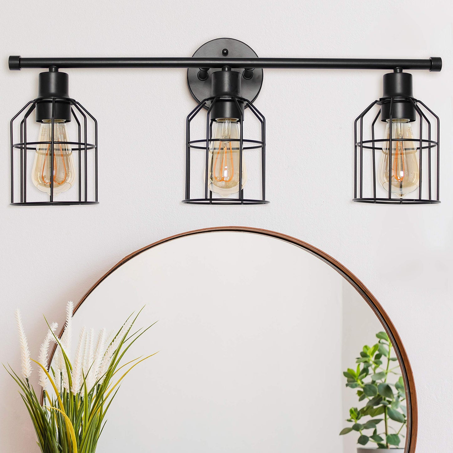 Elegant Designs VT1014-BLK 3 Light Cage Vanity Light, Iron, Matte Black