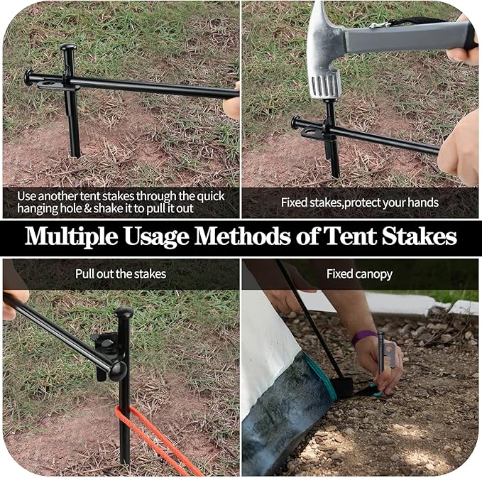 16pcs Tent Stakes and Hammer Set, 16in Heavy Duty Forged Steel Tent Stakes + Camping Hammer + Storage Pouch, Available in Rocky Place (16pcs 16in Stake+Hammer)