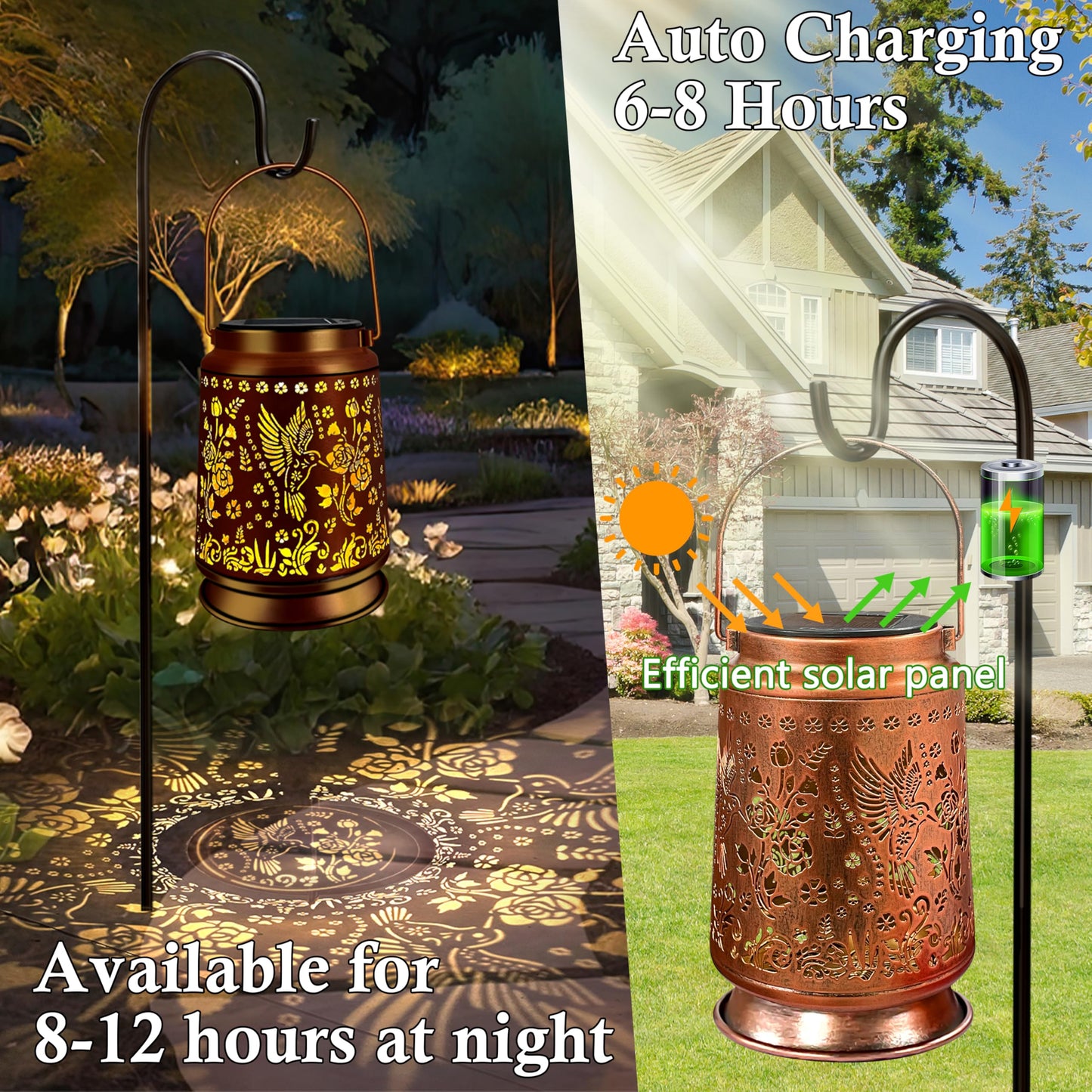 Ky&Bosam Solar Hummingbird Lanterns Outdoor Waterproof Led 300 Lumens Metal Hanging Outside Lantern Lights Decorative For Yard Backyard Porch Garden Decorations Birthday Gifts For Women Mom Grandma