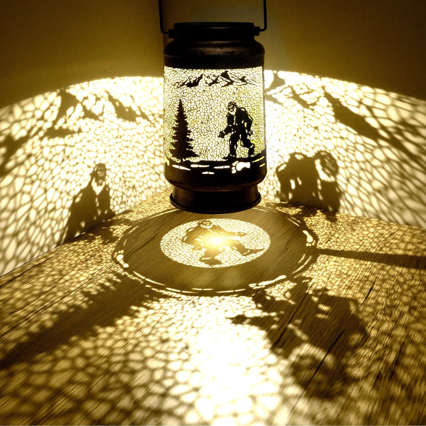 7.48 Bigfoot Solar Lantern Outdoor Hanging Solar Light - Ip65 Waterproof Led Decorative Lantern For Patio  Pathway  Or Tabletop. Perfect Halloween Sasquatch Gift For Women  Unique Metal Decor