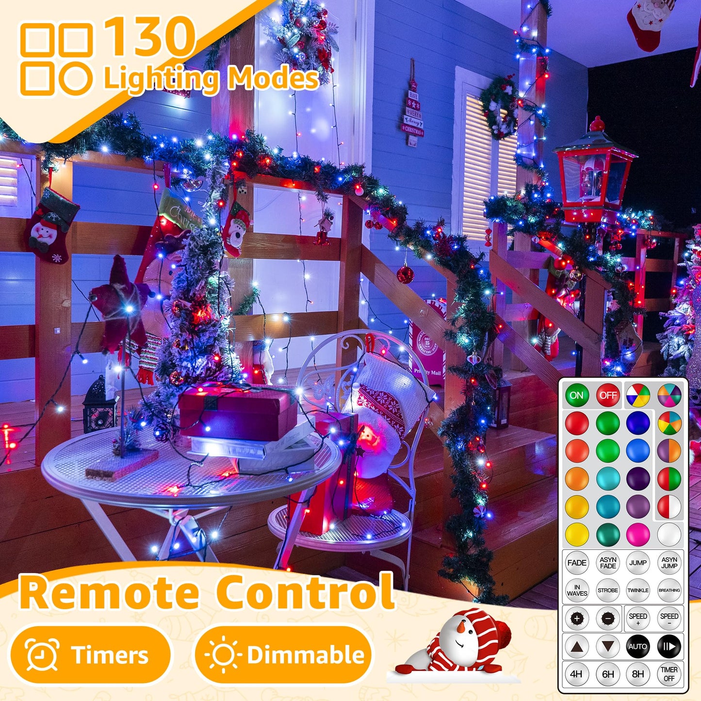 Ollny Rgb Christmas Lights, 400 Leds, 131 Ft, Green Wire, 130 Modes, Waterproof, Remote & Timer For Holiday & Year-Round Decor