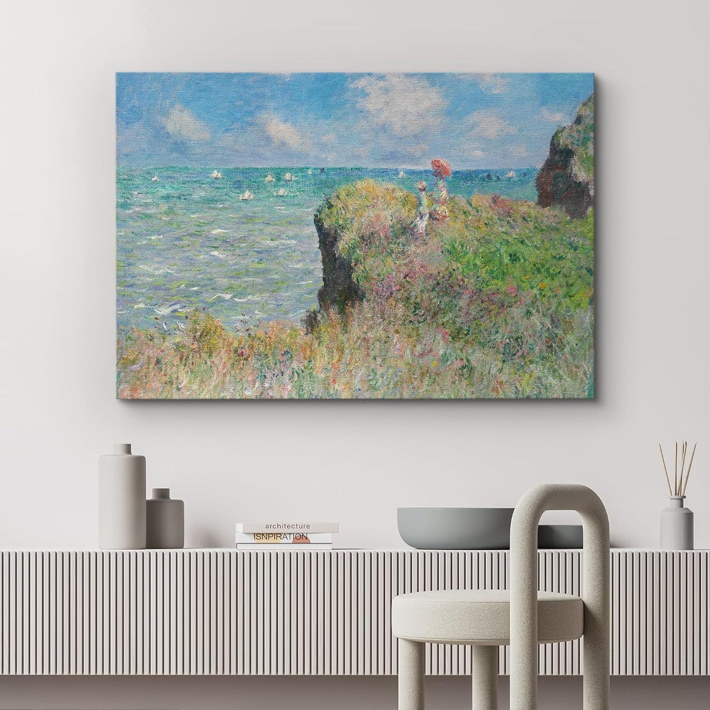 wall26 Claude Monet - Cliff Walk at Pourville - Impressionist Modern Art - Canvas Art Home Art - 12x18 inches