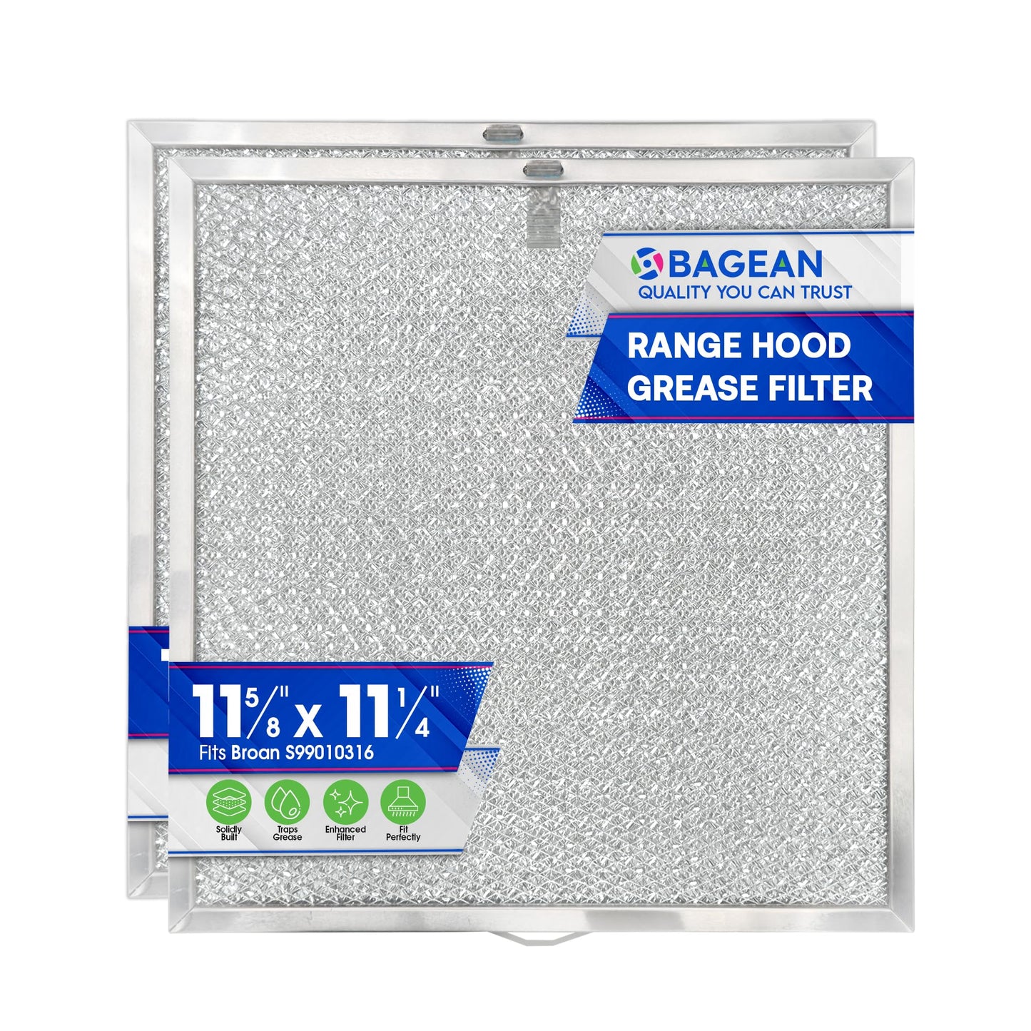 Range Hood Filter Replacement 11.60  x 11.22  BPQTAF S99010316 Fits Broan Range Hood Filter - Aluminum Mesh Hood Vent Filter - Filters Air Entering Kitchen Stove Overhead Exhaust Fan Vent (2-Pack)-New