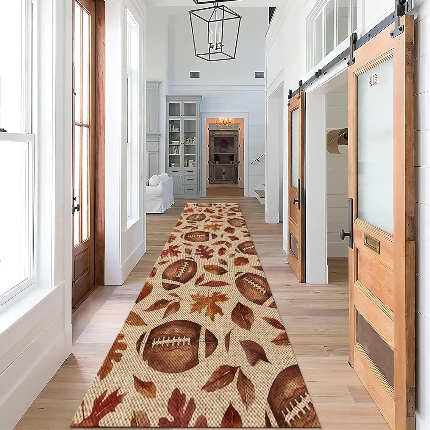 Football Rugby Living Room Rug, 3.3x7ft, Vintage Maple Leaf Entryway Carpets, Cozy Soft Home Decor Kids Rugs, Foldable Washable Breathable Anti-Slip Rug for Front Door Dining Room