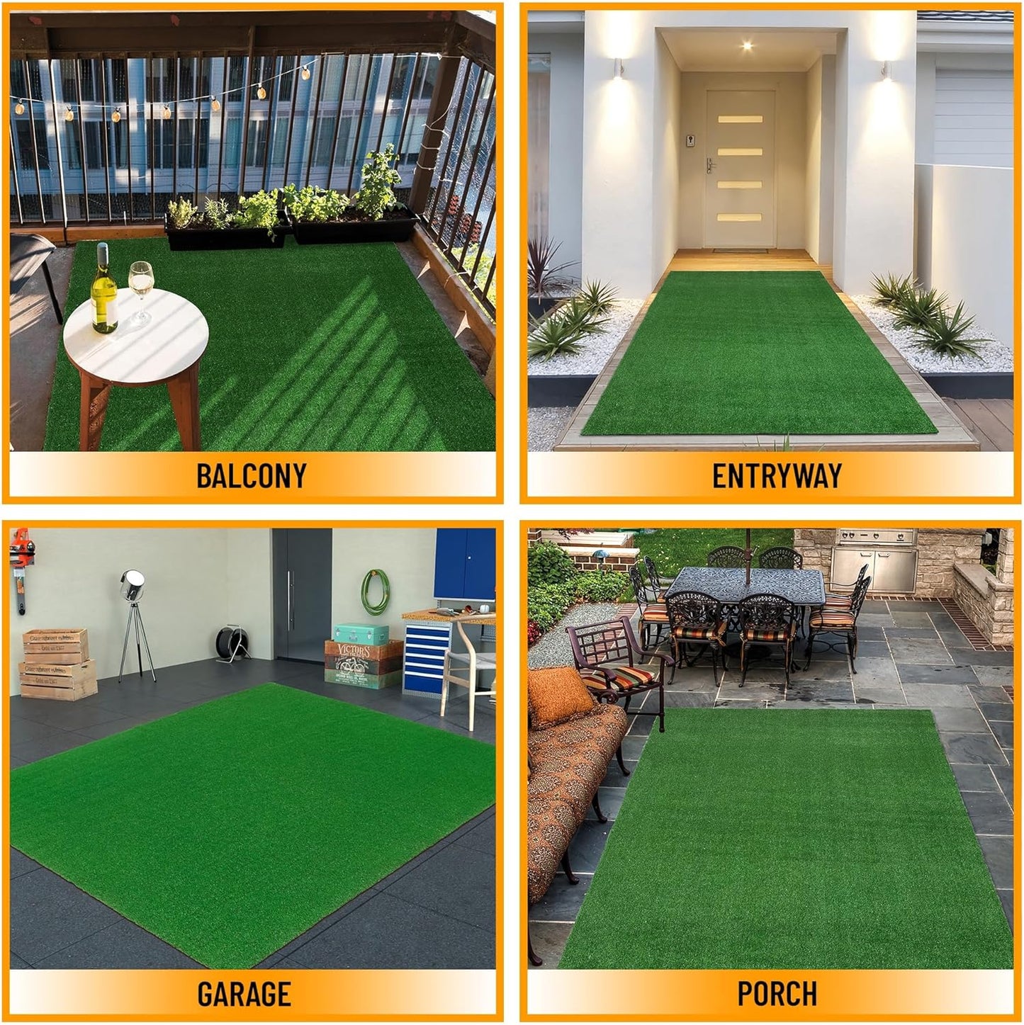 Ottomanson Artificial Grass Turf 7'10" x 24' Indoor Outdoor Faux Grass Rug with Drainage Holes, Customizable with Extra Long Size Options, Perfect for Patio Lawn Balcony Weddings Photoshoot Backdrop