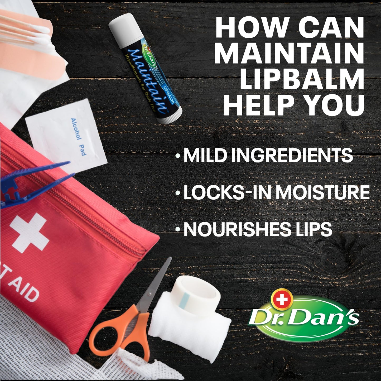 Dr. Dan's Maintain Lip Balm - Perfect for Everyday and Cortibalm aftercare, Mild Ingredients & Beeswax, Vitamin E Enriched for M