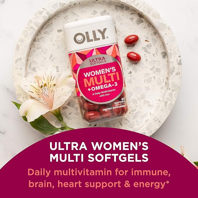 OLLY Ultra Women's Multi Softgels & Probiotic + Prebiotic Gummy, Digestive Support and Gut Health, 500 Million CFUs, Fiber, Adult Chewable Supplement for Men and Women, Peach, 30 Day Supply - 30 Count