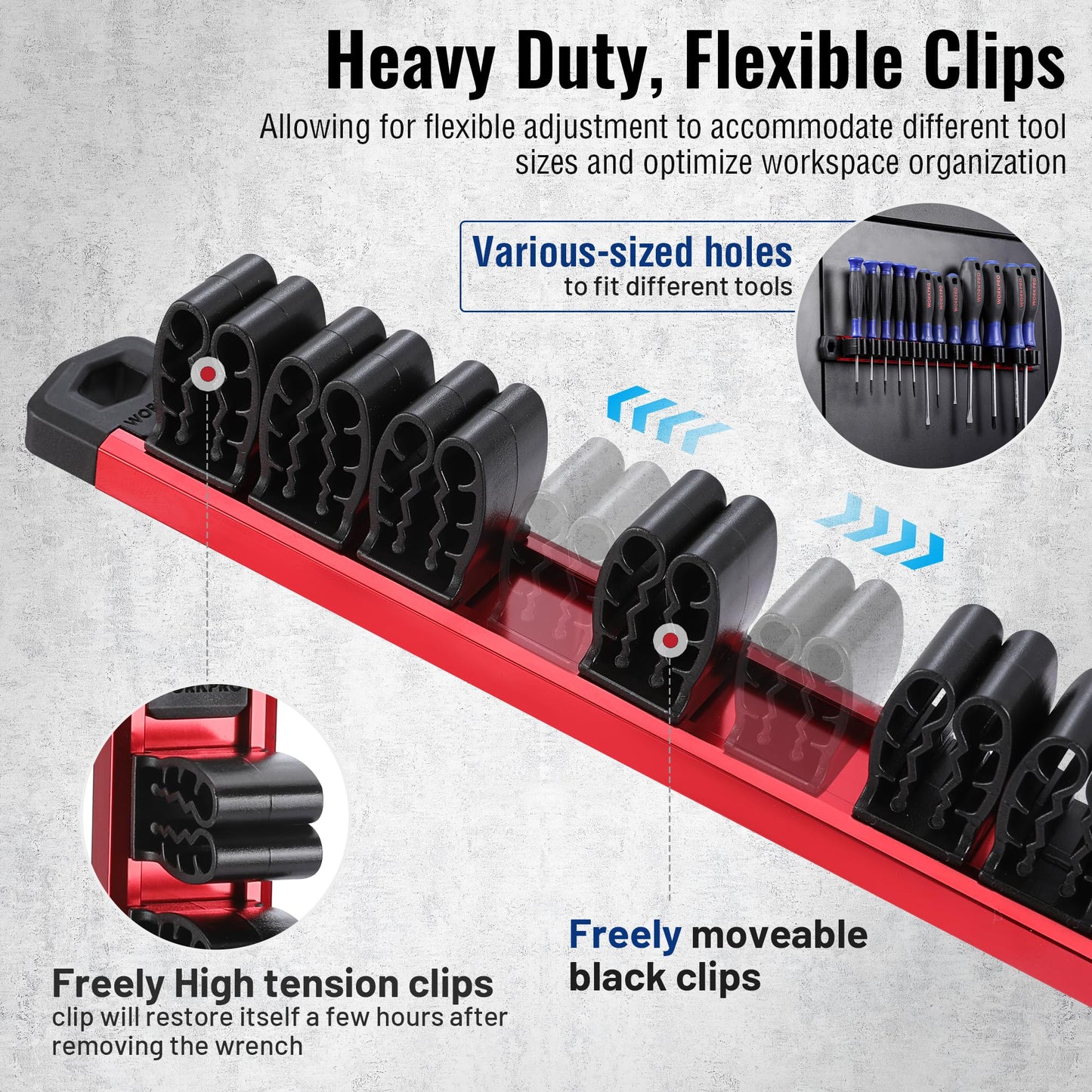 WORKPRO Magnetic Screwdriver Organizer and Wrench Organizer, Aluminum Rail Magnetic Tool Organizer, Tool Holder, Toolbox Organization, 36-Slot Screwdriver and Wrench Holder (Tools not Included)
