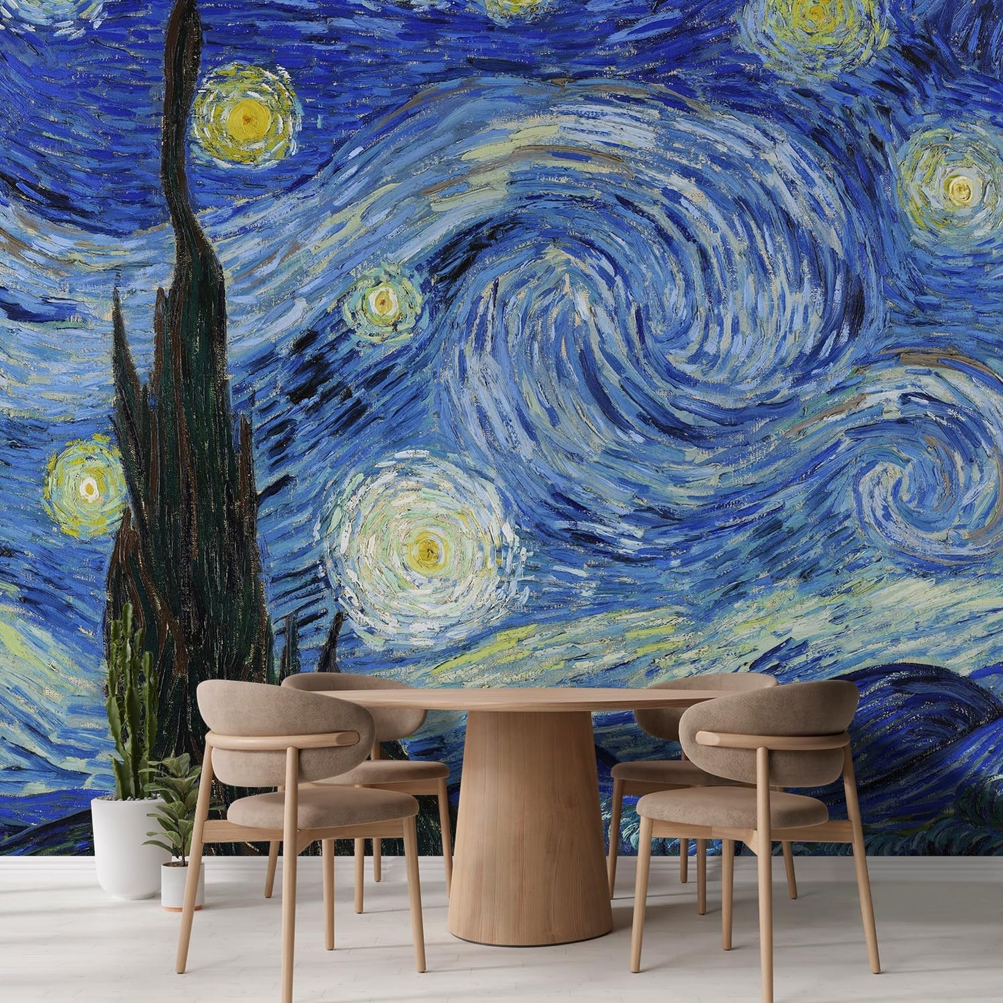 wall26 Wall Sticker/Wall Mural Starry Night by Vincent Van Gogh Dutch Impressionism, Not Peel and Stick, Non-Woven Wallpaper Decorative for Bedroom, Living Room, Office - 108x168 inches