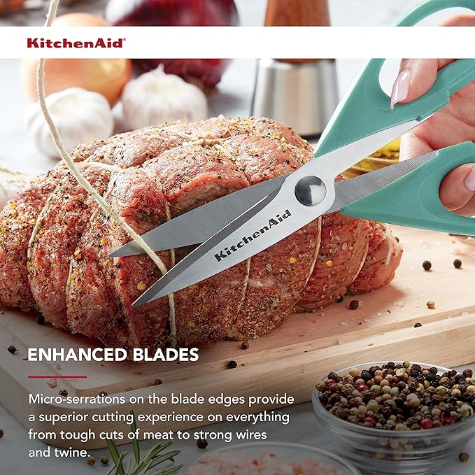 KitchenAid All Purpose Kitchen Shears with Protective Sheath for Everyday use, Dishwasher Safe Stainless Steel Scissors with Comfort Grip, 8.72-Inch, Aqua Sky