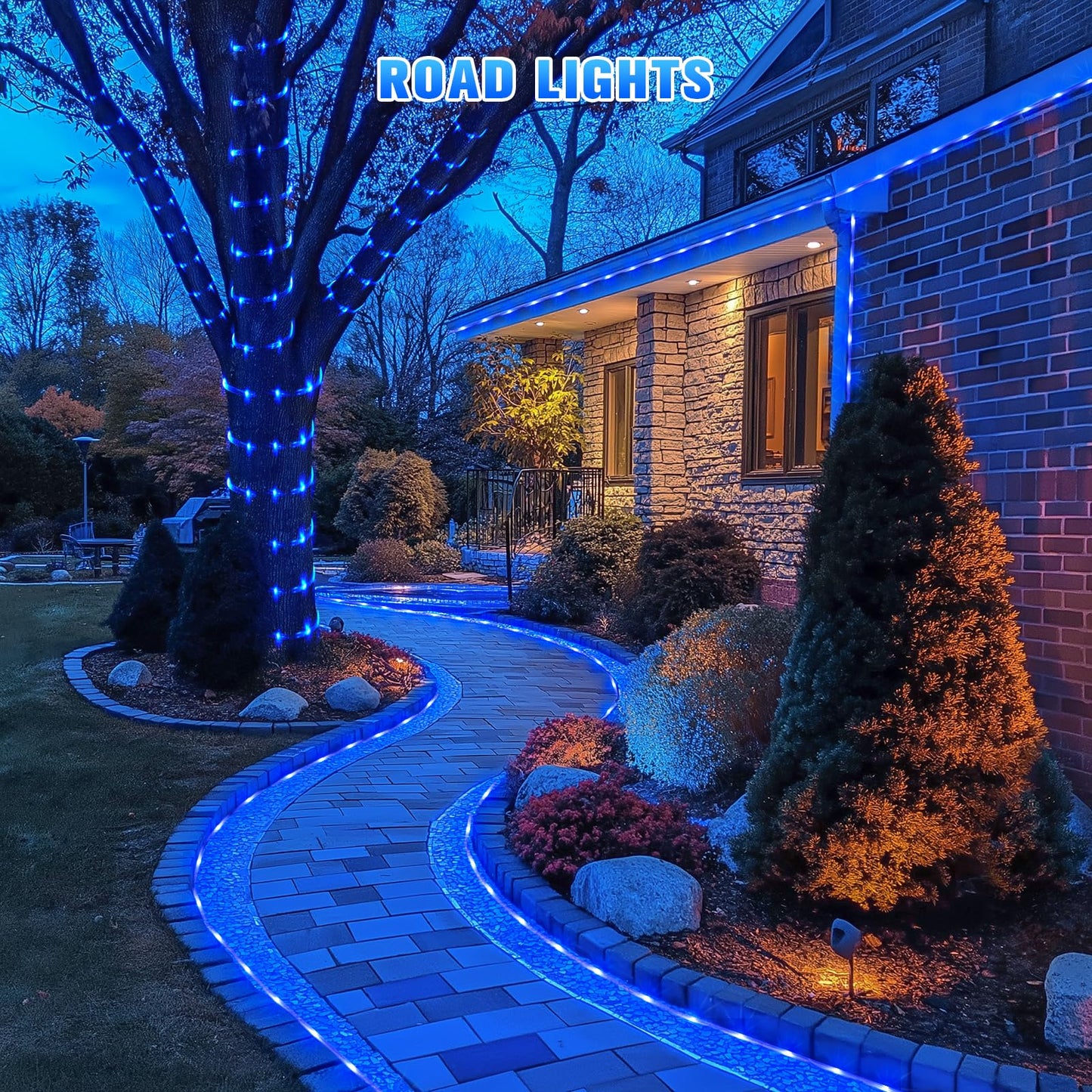 JMEXSUSS Solar Rope Lights 200LED, 66ft Waterproof Blue String Lights, 8 Modes for Outdoor Use