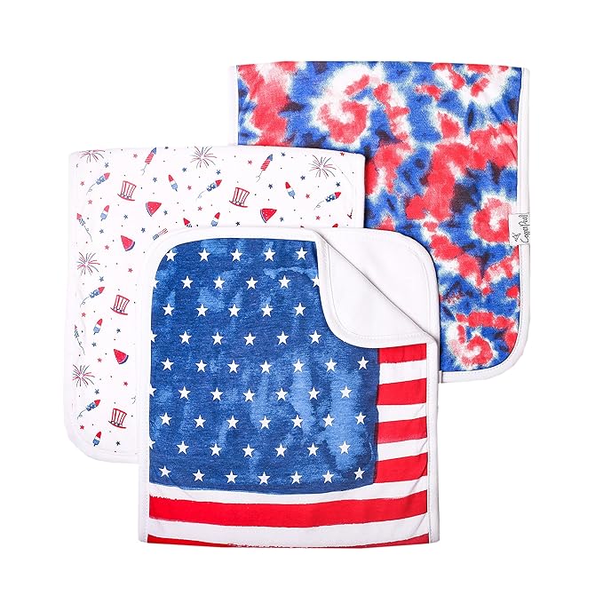 Copper Pearl Baby Burp Cloth Large 21''x10'' Size Premium Absorbent Triple Layer 3-Pack Gift Set “Patriot