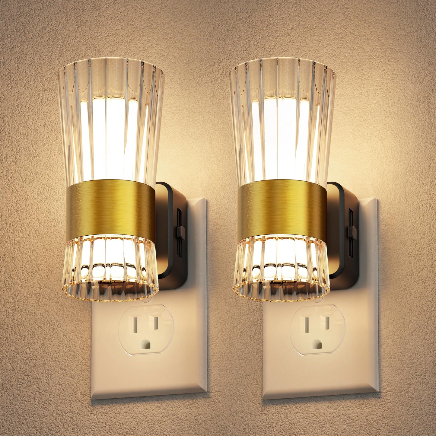 L LOHAS LED Night Light, 3000K Soft Warm, Adjustable 0-100LM, 2 Pack, Gold Ring-Model A-GY19002US-2