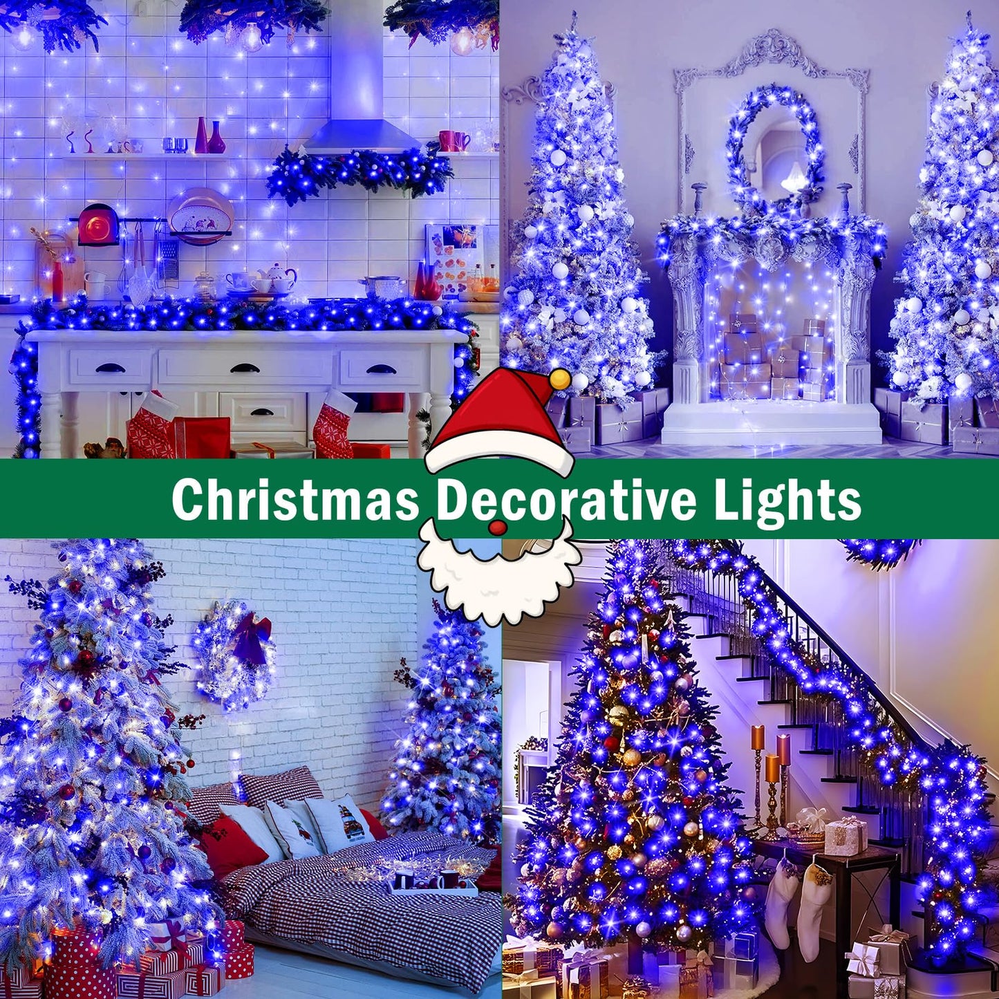 Sauirs 197Ft 500 Led Christmas Lights Outdoor String Lights With 8 Modes Timer Waterproof Fairy Light Plug In For Outside Indoor Party Xmas Palm Tree Yard Wedding Decorations(Blue)