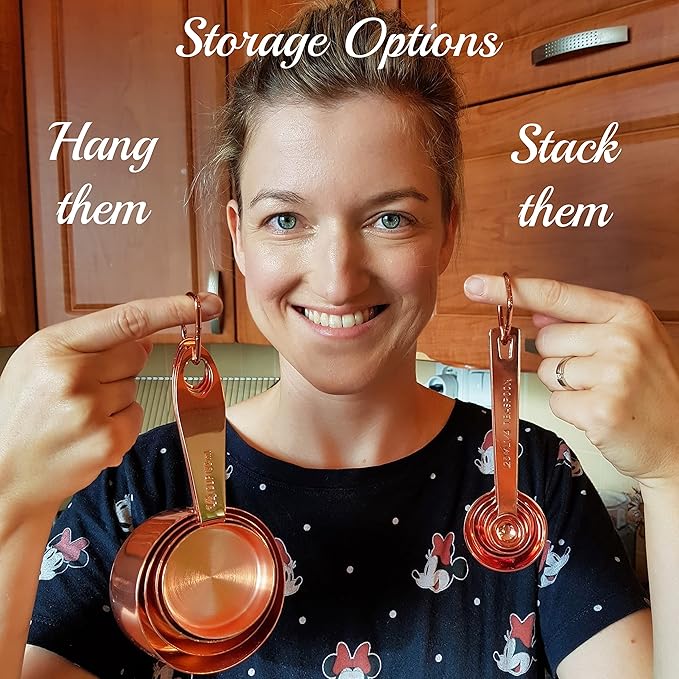 Copper Measuring Cups and Spoons Set of 9 - Luxurious Gift Packaging. Copper Gifts for 7th Anniversary for Her or Him. Gifts for Women, Men, Couple. 7 year or 22nd Wedding Anniversary. Rose Gold Gifts