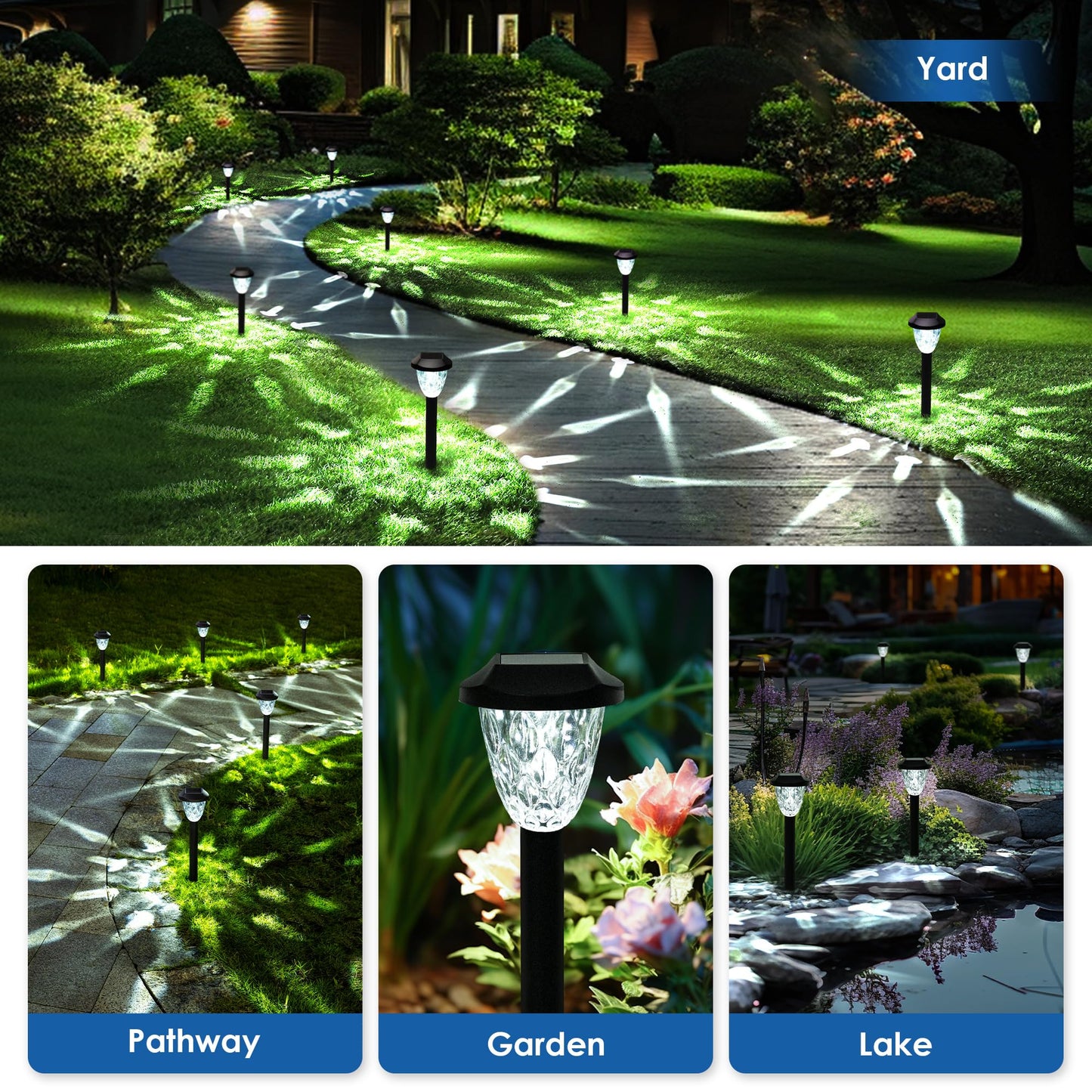 GIGALUMI Solar Pathway Lights 10 Pack, Waterproof Auto On/Off, Cold White, 14.17in  Model 8820