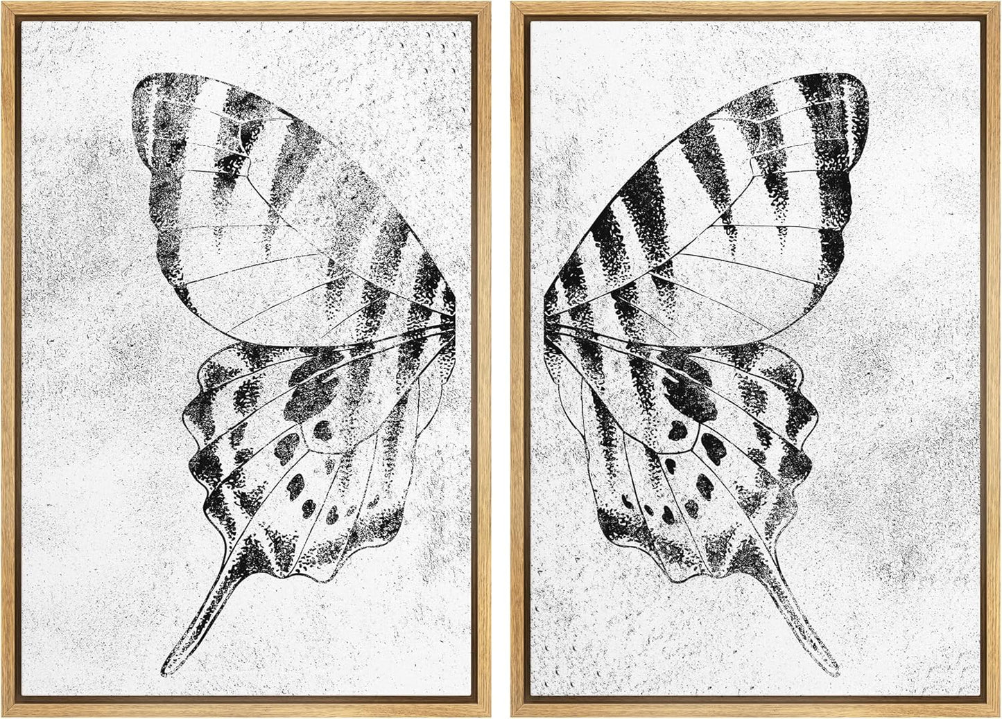 SIGNWIN Framed Canvas Print Wall Art Set Black & White Monarch Butterfly Wing Insect Nature Wilderness Illustrations Modern Art Rustic Relax/Calm for Living Room, Bedroom, Office - 24"x36"x2 Natural